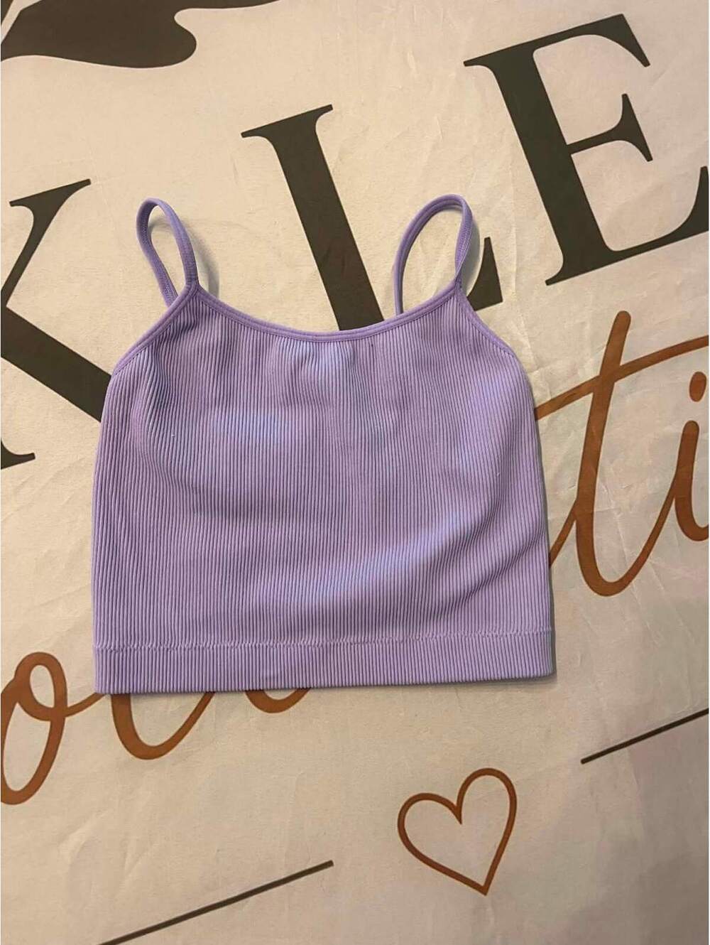 ZENANA Lavender Ribbed Spaghetti Strap Crop Top L/XL